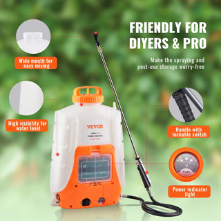 Battery Powered Backpack Sprayer Adjustable Pressure 4 Gallon Tank with 8/ 6 Nozzles 2 Wands for Weeding Spraying Cleaning