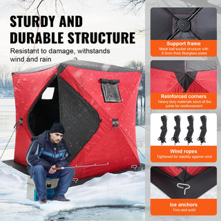 Portable Ice Shelter 3-4 Person Insulated Pop-Up Ice Fishing Tent 35 Square Feet Thermal Ice Shanty for Winter Fishing