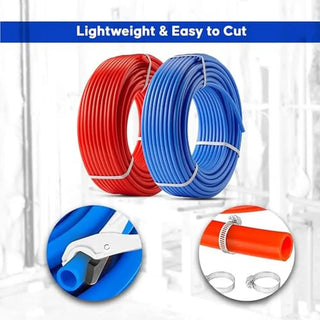 PEX A Tubing 2 Rolls 1/2" X 100ft Blue/Red Pipe Radiant Heating Plumbing Non-Barrier High-Quality Flexible PEX Material Easy