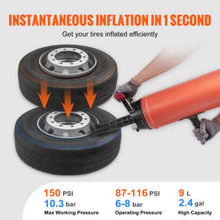 150 PSI Handheld Bead Bazooka 2.4 Gal Air Tire Bead Blaster Portable Tire Inflator Tool for Truck Car Automobile Repair