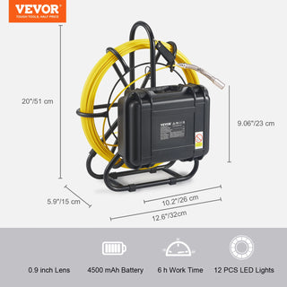 Sewer Camera 9" Screen Pipeline Inspection Camera w/ DVR Function Waterproof Camera w/12 Adjustable LEDs and 16 GB SD Card