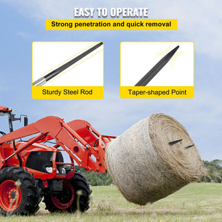 39 inches Hay Bale Spear 1 3/4 inches Wide Black Coated Hay Fork 3600 LBS Loading Capacity for Tractor with Nut and Sleeve