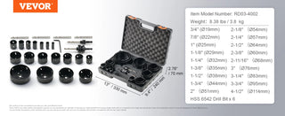 Hole Saw Kit 2 Drill Bits 1 Hex Wrench General Purpose Size from 3/4" to 3"  Bi  Metal M42 Hole Saw Set with Carrying Case