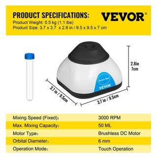 Lab Mini Vortex Mixer 3000/6000 RPM Fixed Speed Shaker 50ML Laboratory Equipment Use for Test Tube Tattoo Ink Nail Polish