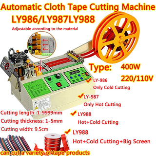 LY 220V/110V 400W LCD Screen Hot and Cold  Automatic Cloth Tape Cut Machine Magic Sticker Knife Tube Zipper Heat Shrink Cutter