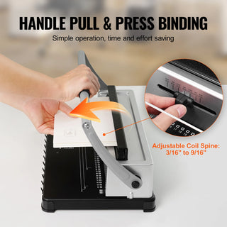 Coil Spiral Binding Machine Manual Book Maker 34-Holes Binding 120 Sheets Punch Binder with Adjustable Coil Binding Spines