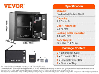 Electric Safe 2.2/1.8 Cubic Feet Fingerprint & Digital Security Cabinet Safe W/ Fire-proof Bag for Cash Jewelry Documents