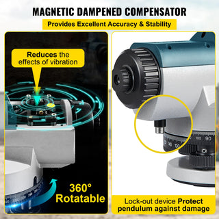 Automatic Optical Level 24X & 26X 40 mm Aperture Auto Level Kit with Magnetic Dampened Compensator and Transport Lock