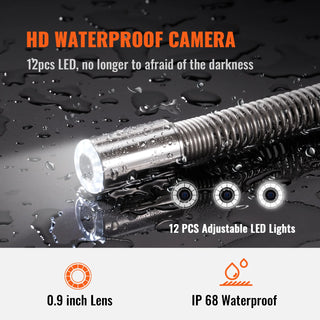 DVR Recording Pipe Inspection Camera with 512Hz Locator IP68 9 Drain Sewer Camera w/12 Adjustable LEDs and 16 GB SD Card