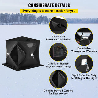 Ice Fishing Shelter Tent, 300D Oxford Fabric Portable Ice Shelter with Pop-up Pull Design, Strong Waterproof and Windproof