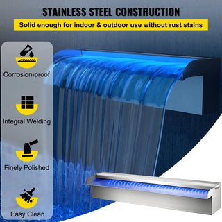 Pool Fountain Swimming Pool Waterfall LED Strip Light Waterfall Spillway Stainless Steel Outdoor Garden Waterfall Fountain