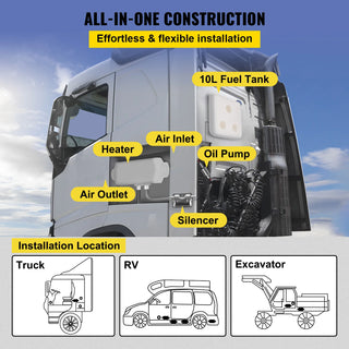 12V 5KW Diesel Air Heater Tank 2 x Vent Duct Thermostat Caravan Motorhome 5kw diesel air heater webasto diesel heater