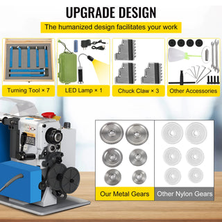 Mini Metal Lathe Machine 7"x14" Benchtop Digital Display 550W Variable Speed with 3-jaw Chuck for Metal Turning Threading