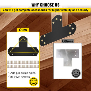 T Bracket 8PC Powder-coated Mending Plate 16 Gauge Steel Tie Flat Connector Post to Beam Bracket for Repair Wood Furniture