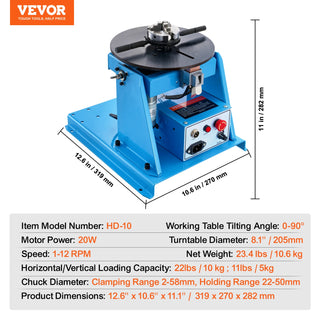 Rotary Welding Positioner 10KG Turntable Table Portable Welder Positioning Machine for Cutting Grinding Assembly Testing