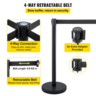 Crowd Control Stanchions 6-Pack with 3PCS 6.6 ft Retractable Belt Stanchion Posts Queue Pole for Crowd Control Barriers