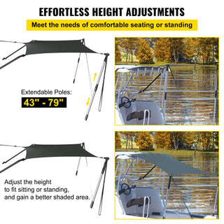 T-top Shade Extension UV-proof 600D Polyester Kit with Rustproof Steel Telescopic Poles waterproof T-Tops ＆ Bimini Top