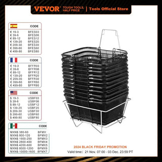 12Pcs Black Shopping Basket Cart with Handles Portable Wire Stackable Supermarket Shopping Set for Laundry Grocery Luggage