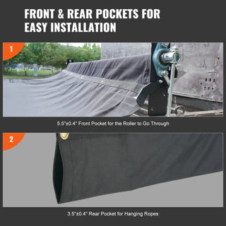 18oz PVC Dump Truck Tarp Folding Mesh Awning Tarpaulin Rainproof Cloth Double Pockets Trailer Shade for Outdoor Garden