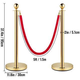 Stanchion Post with Velvet Ropes 6-Pack Crowd Control Stanchion with 3PCS 5FT Red Velvet Ropes for Events Museums Parties