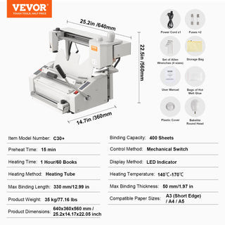 Thermal Binding Machine 400 Hot Glue Binding Machine Thermal Book 40mm Binding Thickness A3(Short Edge)/A4/A5 Document