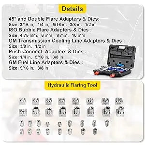 Hydraulic Flaring Tool Kit, 45° Double Flaring Tool, Brake Repair Brake Flaring Tools for 3/16"-1/2", Brake Flare Tool