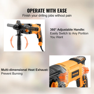 800W Rotary Hammer Max Drilling 26mm 4Modes SDS-Plus Corded Chipping Concrete Breaker Electric Demolition Impact Drill