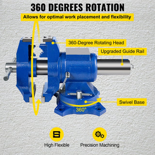 5" Heavy Duty Bench Vise Double Swivel Rotating Vise Head/Body 360° 30Kn Clamping Force,for Clamping Fixing Equipment