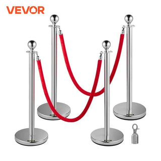 38Inch Gold Silver Stanchion Posts Queue Red Velvet Rope Crowd Control Line Barriers with Stable Base for Party Supplies