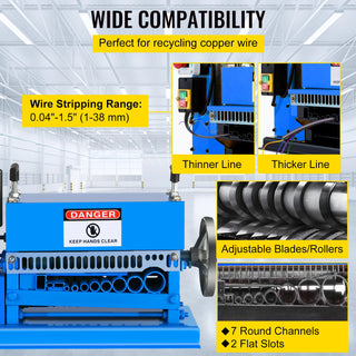 1.5-38MM Automatic Wire Stripping Machine 370W Metal Cable Wire Stripper With 10 Blades,15 M/Min for Recycling Copper Wire