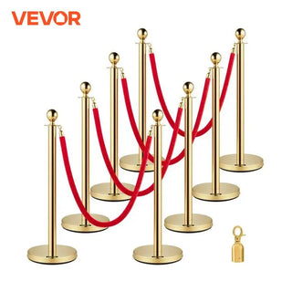 35.4 Inch Gold/Silver Crowd Control Stanchion Posts Queue Red/Black Velvet Rope Line Barriers with Stable Base for Stadium