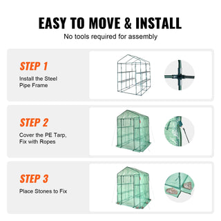 Walk-in Green House Greenhouse with Shelves High Strength PE Cover with Doors & Windows and Steel Frame for Planting