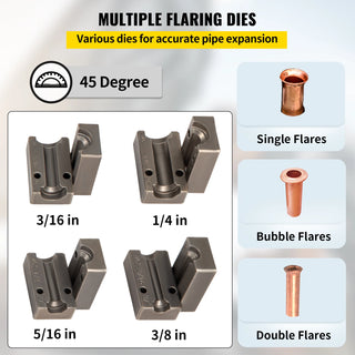 Brake Line Flaring Tool 45° Double Flares for 3/16" 1/4" 5/16" and 3/8" Tube Size Suitable for Soft Metal of Copper Lines