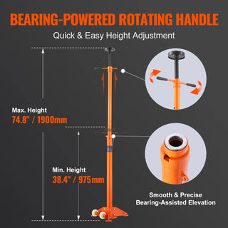 Underhoist Support Stand, 3/4 Ton Capacity Under Hoist Jack Stand, Lifting from 52.8" to 76", Bearing Mounted Spin Handle Pole Jack, Self-Locking Threaded Screw, Support Vehicle Components