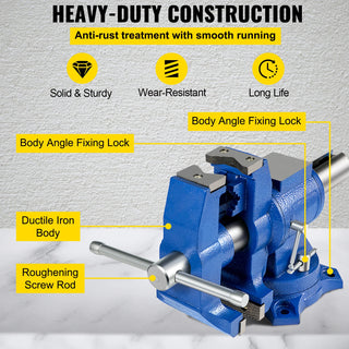 5" Heavy Duty Bench Vise Double Swivel Rotating Vise Head/Body 360° 30Kn Clamping Force,for Clamping Fixing Equipment