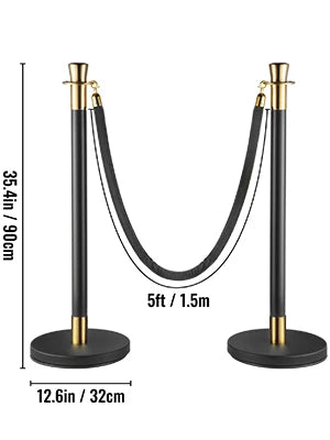 Crowd Control Pillar Set 6-piece set with black velvet rope, crowd control line fence, and stable party supplies base