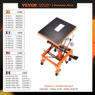 Hydraulic Motorcycle Lift Table 350 LBS Capacity Motorcycle Scissor Jack Lift with Wide Deck J-hooks 4 WheelsHydraulic