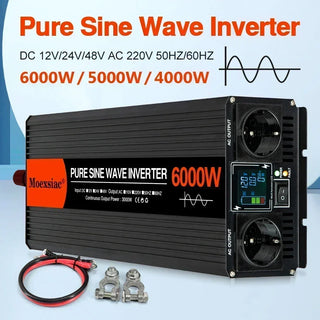 Pure Sine Wave Solar Inverter 4000W 5000W 6000W Double EU Socket DC 12V 24V 48V To AC 220V 50Hz 60Hz Voltage Power Converters