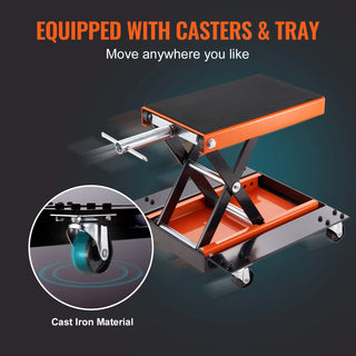 Motorcycle Lift,1100LBS Motorcycle Lift ATV Scissor Lift Jack w/ Dolly & Hand Crank,Center Hoist Crank Stand w/ Wide Deck