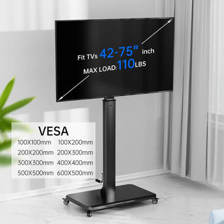 Mobile TV Cart, Rolling TV Stand for 42-75inch TVs with 90 Rotating,Height Adjustable TV Stand with Wheels Max VESA 600x500mm