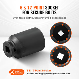 Axle Nut Impact Socket Set 1/2" Drive Deep 6 12-Point 14-Piece Metric Spindle Nut Socket Set CR-V Heat Treated Socket Set