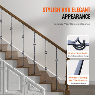 Staircase Metal Balusters Galvanized Steel Decorative Banister Spindles with Hollow Baskets Spiral Stair with Shoes Screws