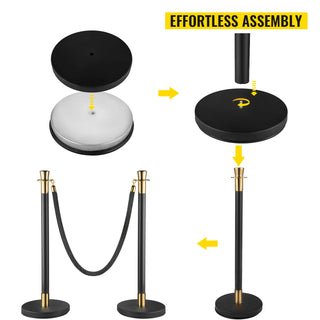 Crowd Control Pillar Set 6-piece set with black velvet rope, crowd control line fence, and stable party supplies base