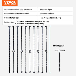 Staircase Metal Balusters Galvanized Steel Decorative Banister Spindles with Hollow Baskets Spiral Stair with Shoes Screws