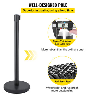 Crowd Control Stanchions 6-Pack with 3PCS 6.6 ft Retractable Belt Stanchion Posts Queue Pole for Crowd Control Barriers