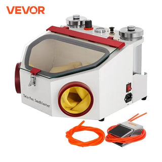 Dental Lab Sandblaster Equipment 2 Pen+2 Tanks with LED Light Large View Window and Foot Pedal Control for Removing Oxides