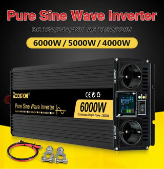 Pure Sine Wave Solar Inverter Double EU Socket 4000W 5000W 6000W DC 12V 24V 48V To AC 220V 50Hz 60Hz Voltage Power Converters