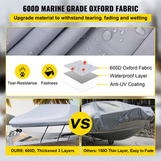 14-28 FT Boat Cover Waterproof 3 Layer Oxford Fabric All-Season Protection With Storage Bag and 5Pcs Adjustable Straps