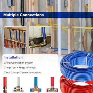 PEX A Tubing 2 Rolls 1/2" X 100ft Blue/Red Pipe Radiant Heating Plumbing Non-Barrier High-Quality Flexible PEX Material Easy