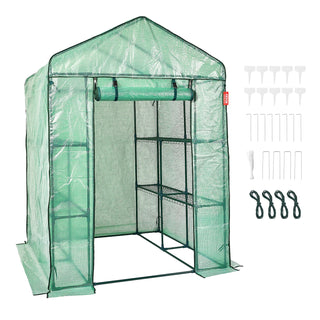 Walk-in Green House Greenhouse with Shelves High Strength PE Cover with Doors & Windows and Steel Frame for Planting